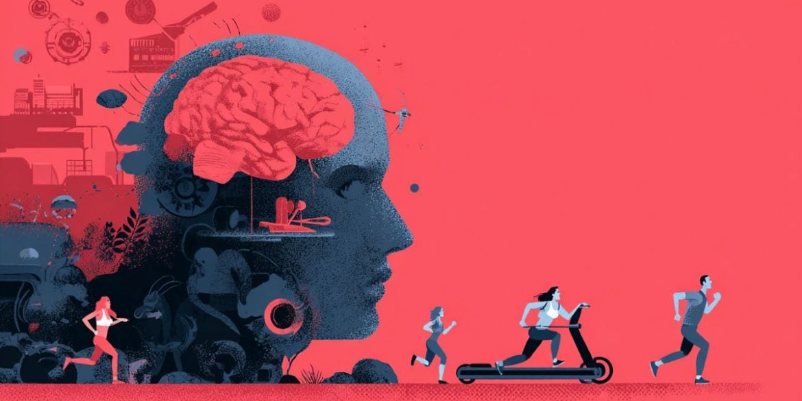 This shows a head, a brain, and people engaging in physical activities.