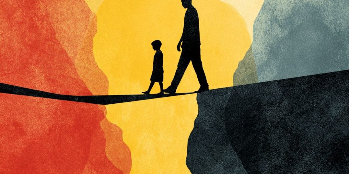 This shows young people walking on a bridge.