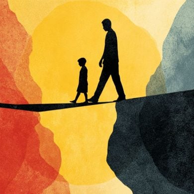 This shows young people walking on a bridge.