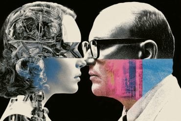 This shows a robotic and human head.