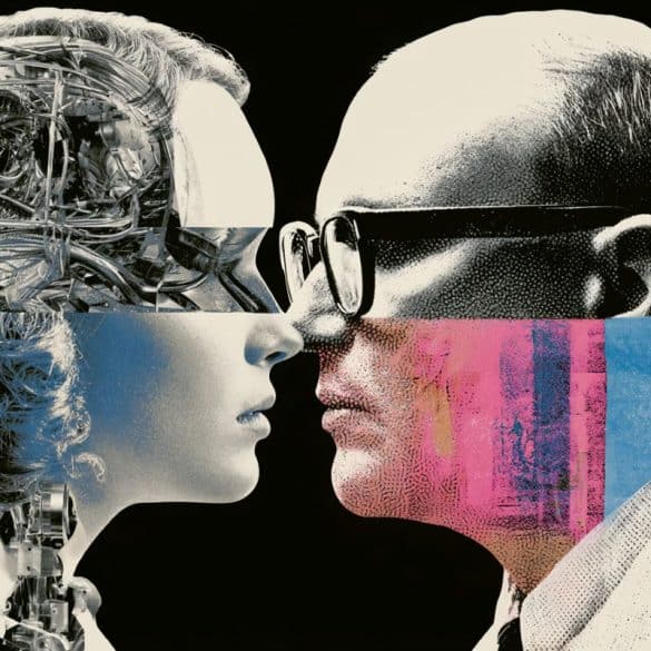 This shows a robotic and human head.