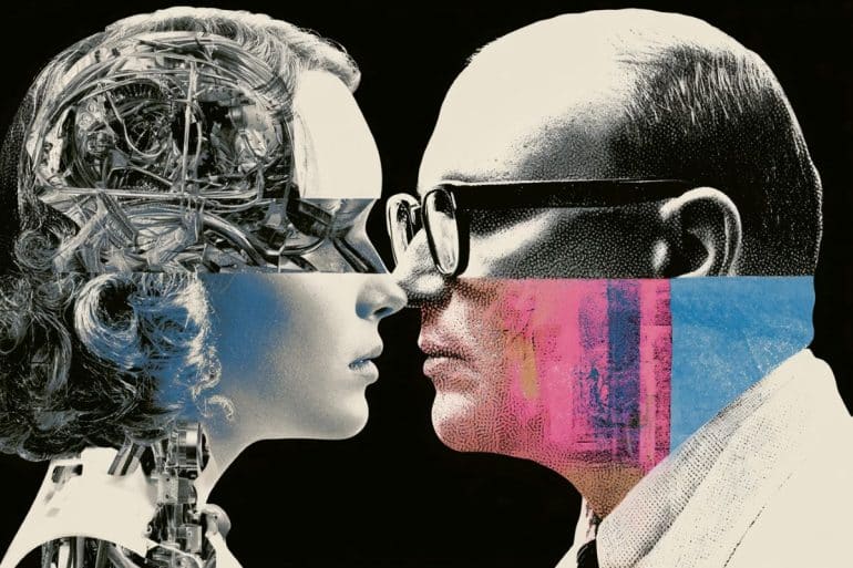 This shows a robotic and human head.