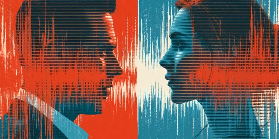 This shows heads and sound waves.