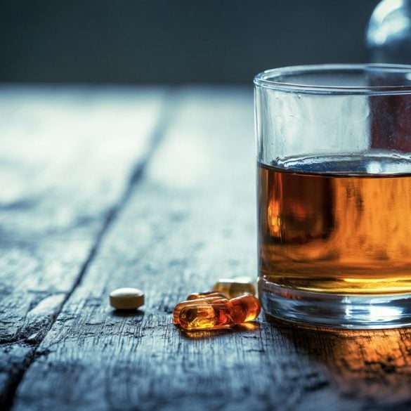 This shows a drink and pills.
