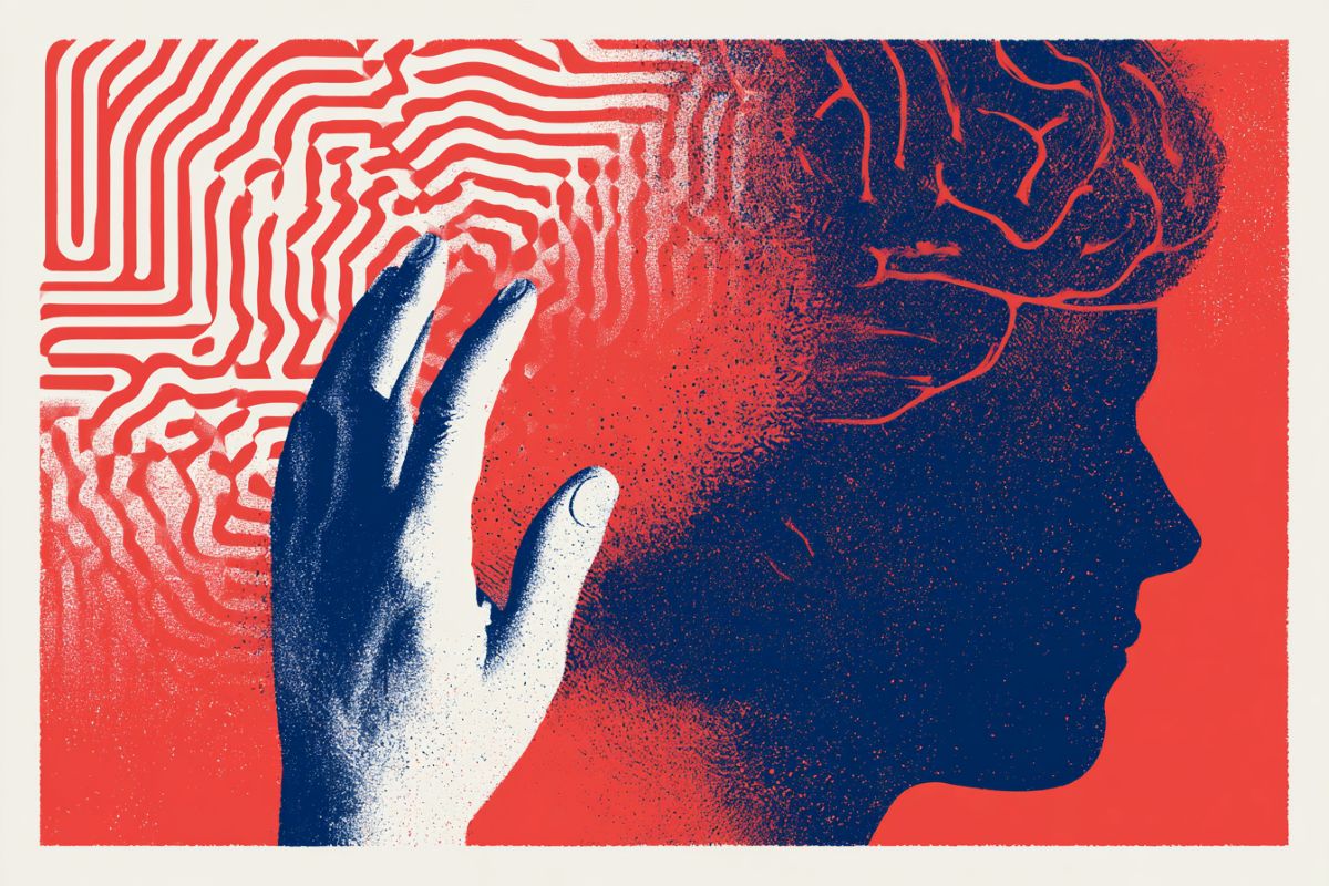 This shows a head, a hand, and a maze.
