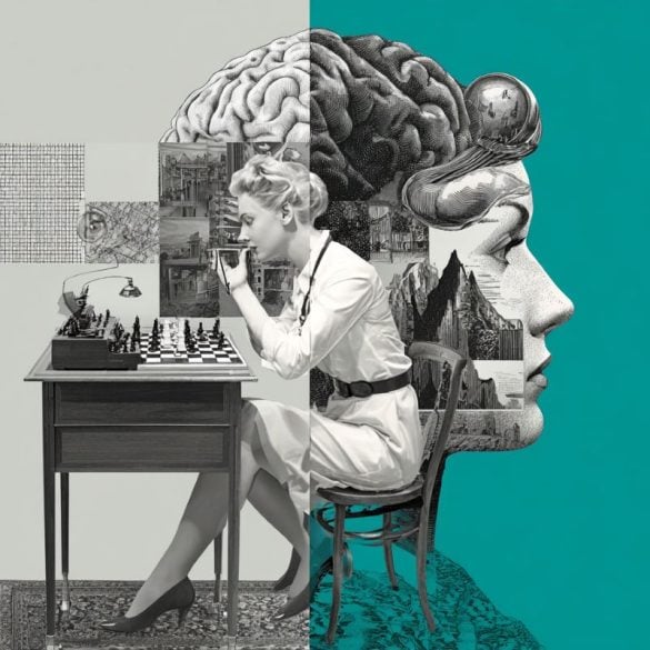This shows a woman working and a brain.