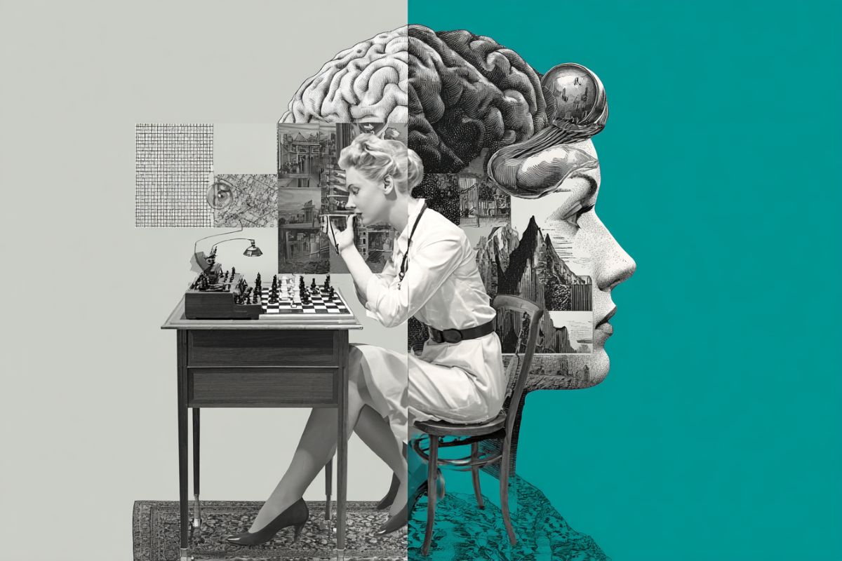 This shows a woman working and a brain.