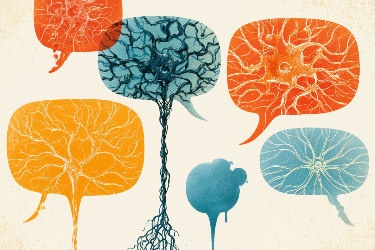 This shows speech bubbles full of neurons.