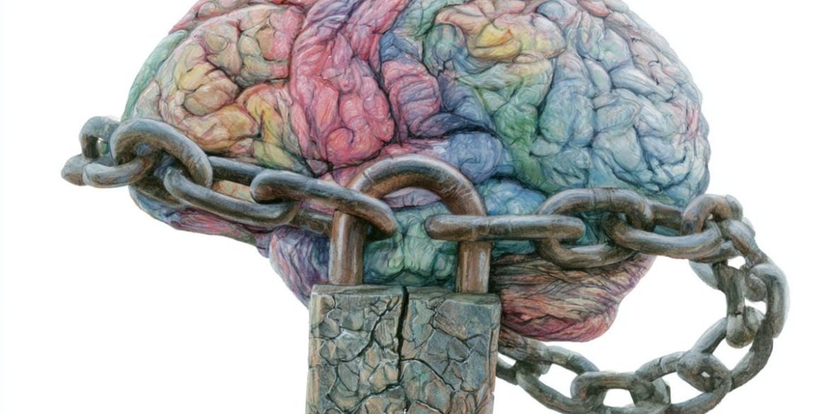 This shows a brain with a lock on it.
