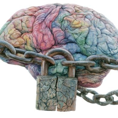 This shows a brain with a lock on it.
