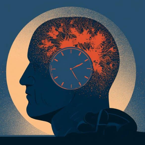 This shows a head, the moon, and a clock.