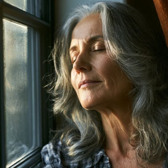 This shows a woman standing at a window.