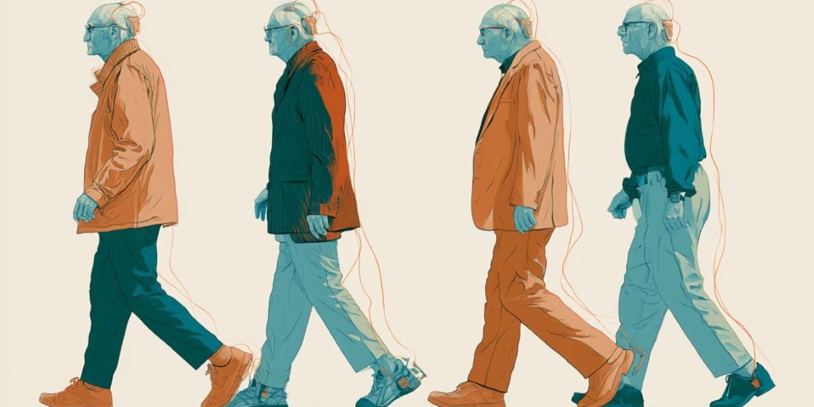 This shows an older man walking.