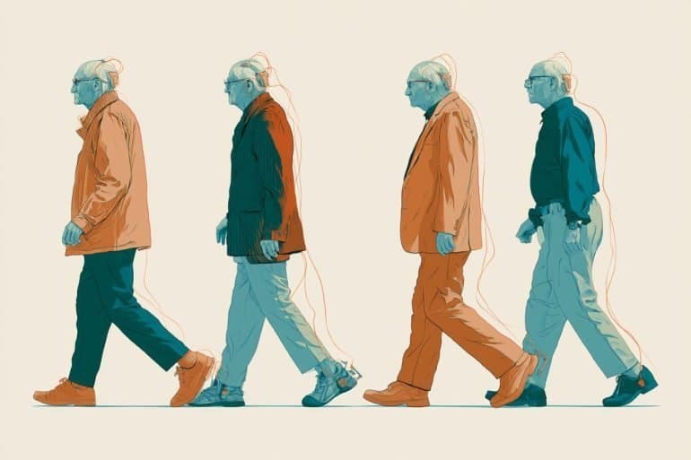This shows an older man walking.
