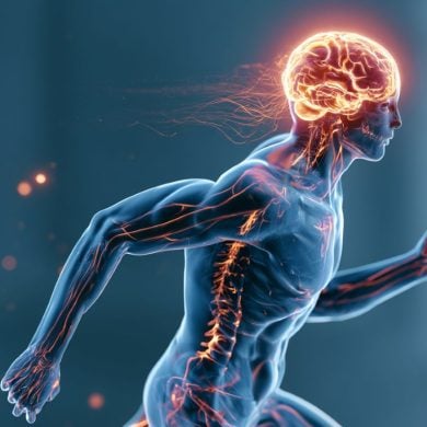 This shows a person running and a brain.