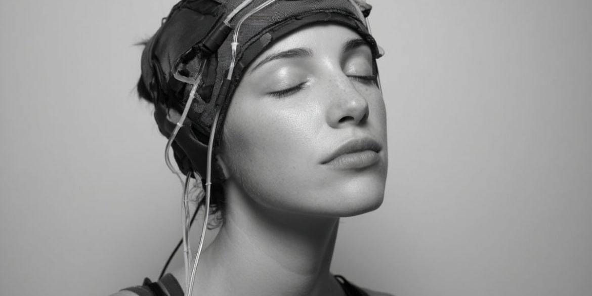 This shows a woman with a headcap on.