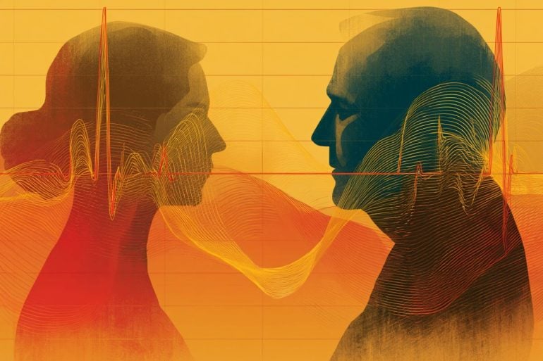 This shows two people and heart rate lines.