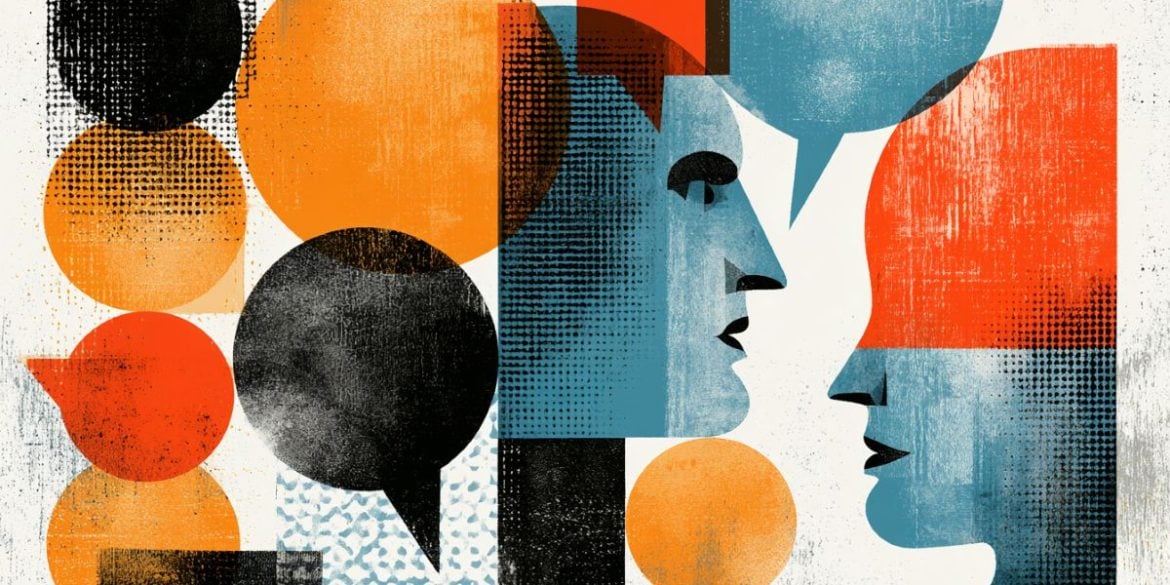 This shows two heads and speech bubbles.