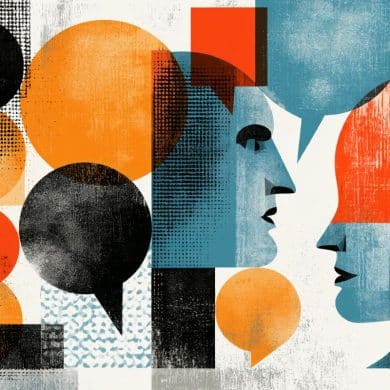 This shows two heads and speech bubbles.