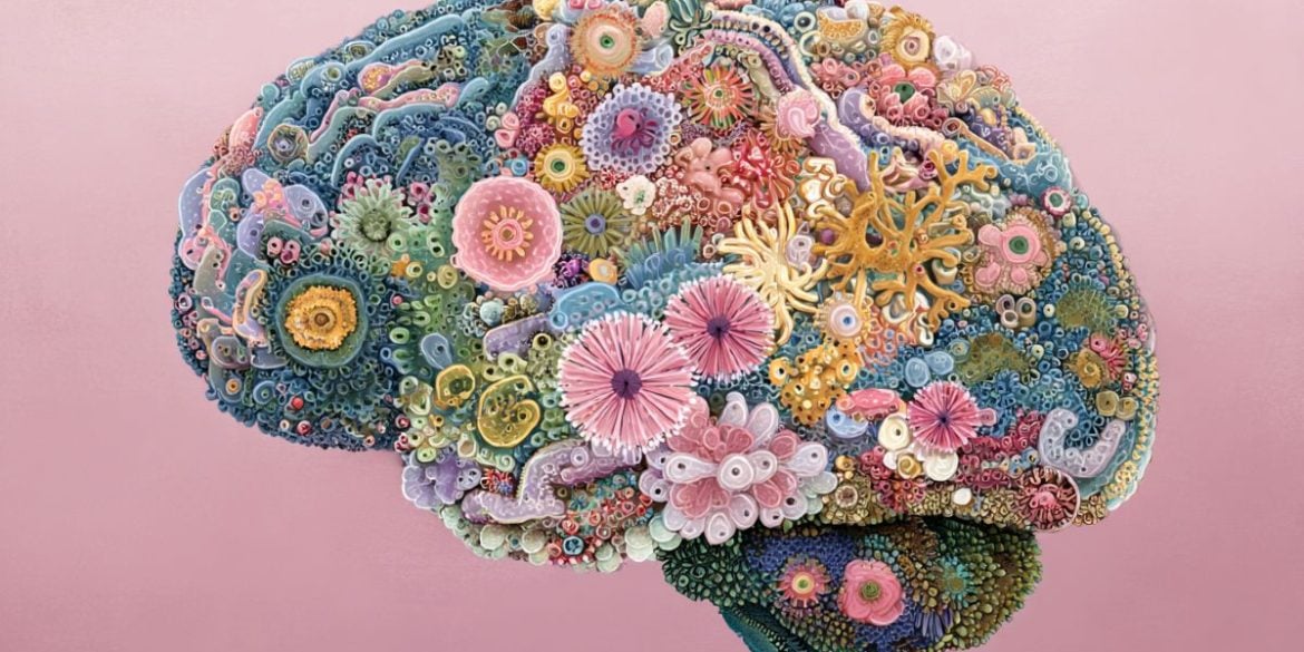 This shows a brain made of gut bacteria.