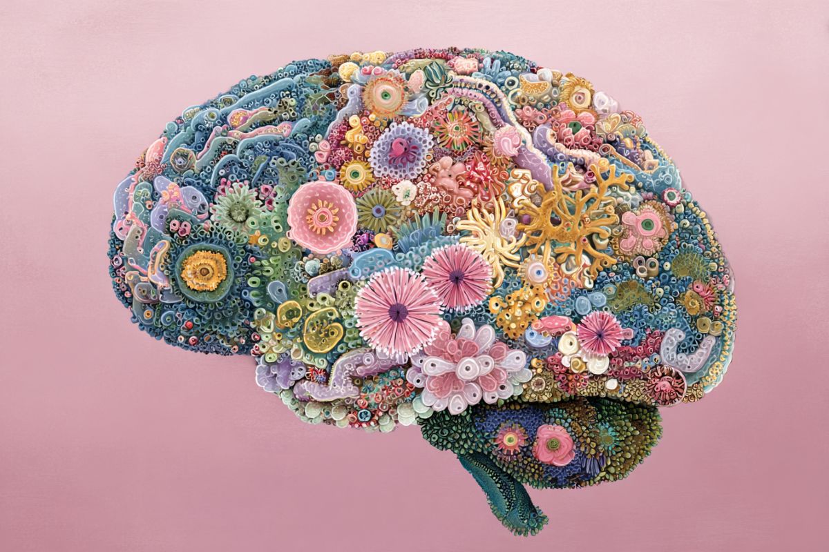 This shows a brain made of gut bacteria.