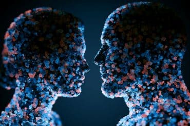 This shows two heads made of microbes.