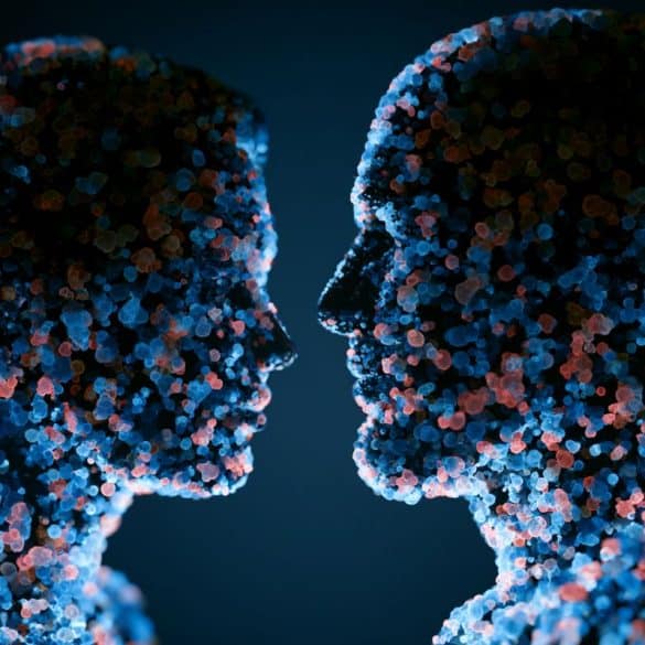 This shows two heads made of microbes.