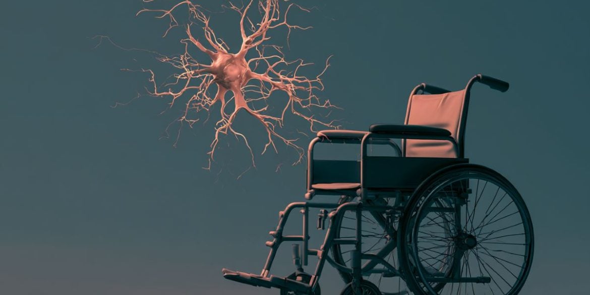 This shows a neuron and an empty wheelchair.
