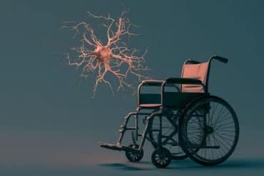 This shows a neuron and an empty wheelchair.