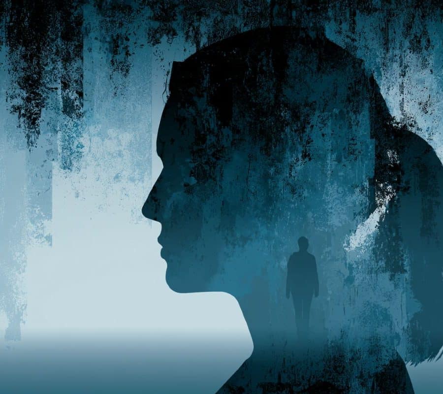 This shows the shadowy outline of a person's head.
