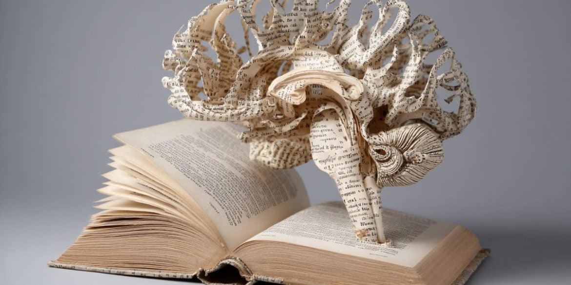This shows a book and a brain made out of paper.