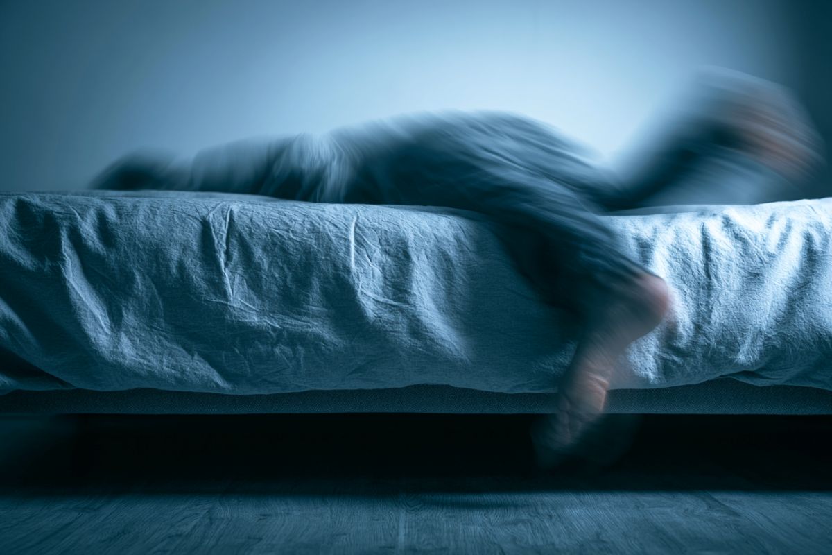This shows a person moving their legs at night.