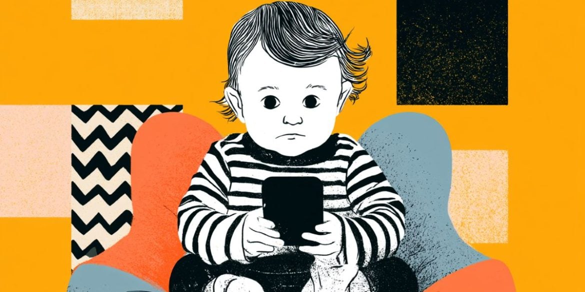 This shows a toddler on a cell phone.
