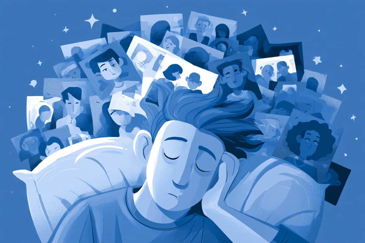 This shows a person sleeping and photos.