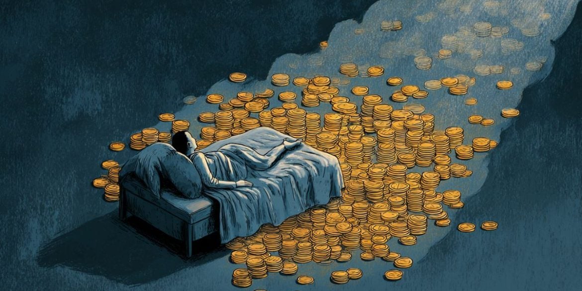 This shows coins and a person sleeping.
