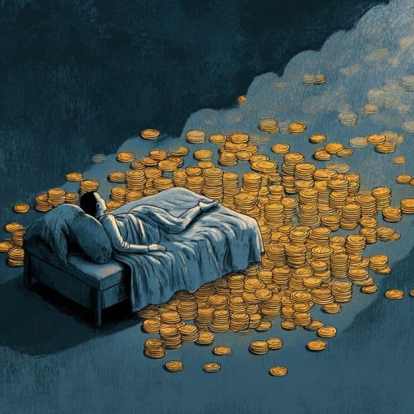 This shows coins and a person sleeping.