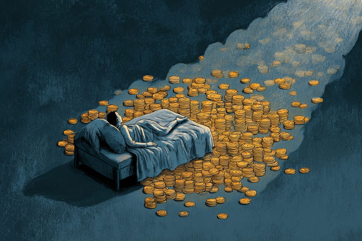 This shows coins and a person sleeping.