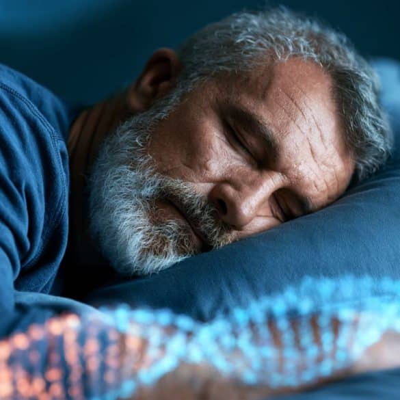 This shows a man sleeping and DNA.