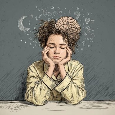 This shows a tired person and a brain.