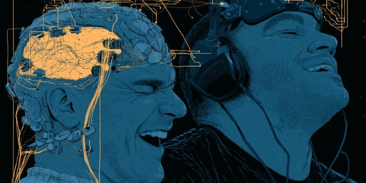 This shows two people laughing.