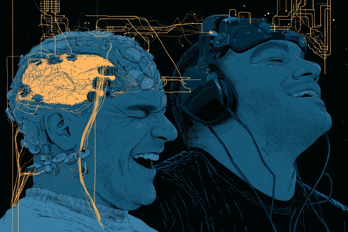 This shows two people laughing.