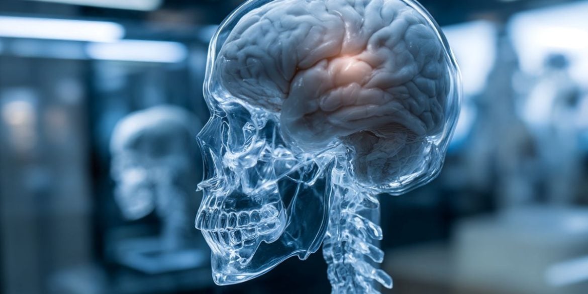 This shows a model of a head and a brain.