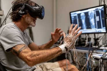 This shows a man in a vr headset.