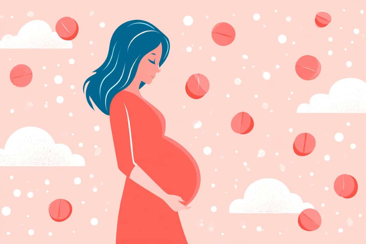 This shows pills and a pregnant woman.