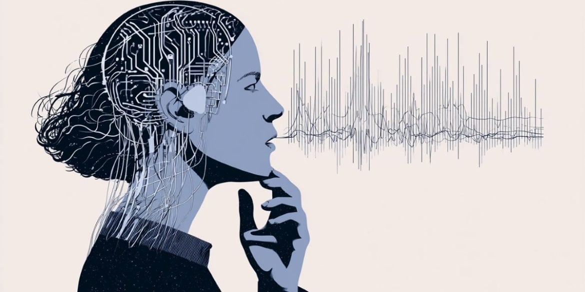 This shows a woman's head and speech sound waves.
