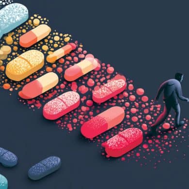 This shows pills and a person walking.