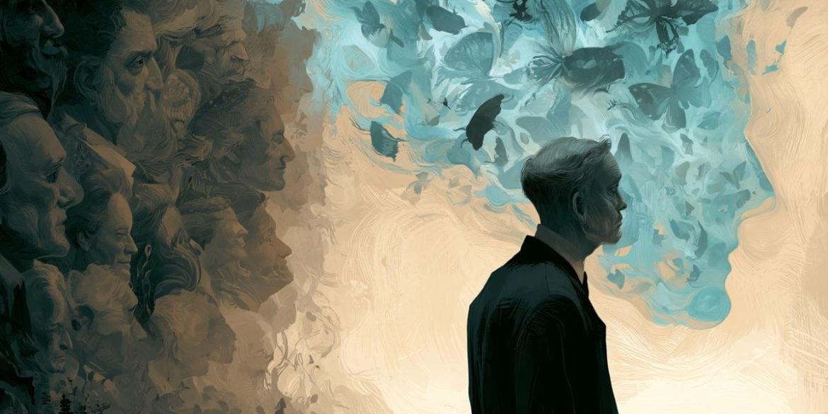 This shows a person walking in a fog.
