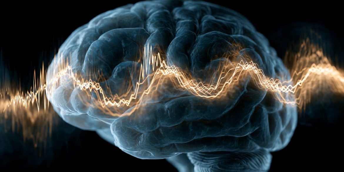 This shows a brain and brain waves.