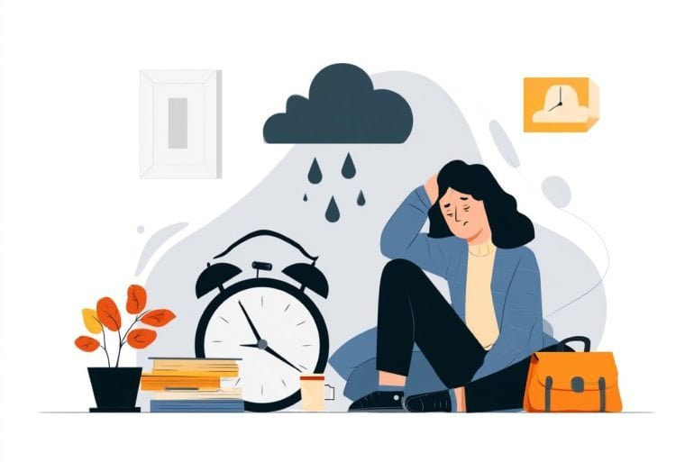 This shows a depressed woman and a clock.