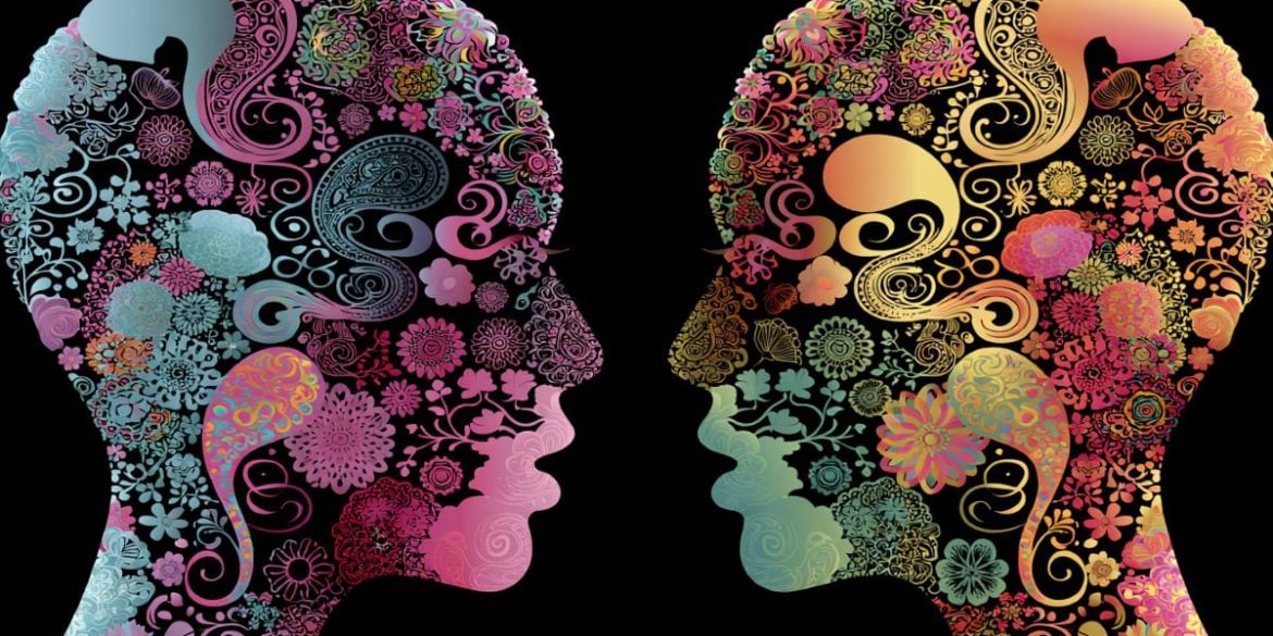 This shows the outline of two heads.